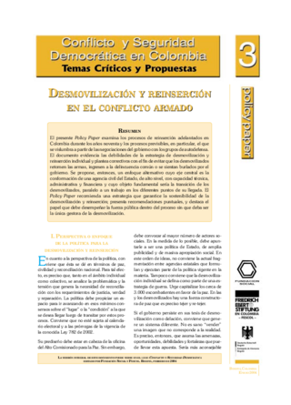 Desmovilización y reinserción en el conmflicto armado