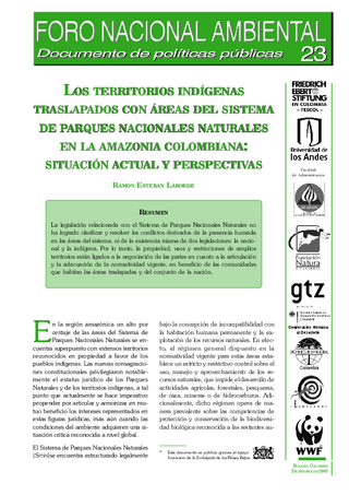 Los territorio indígenas traslapados con áreas del sistema de parques nacionales naturales la Amazonia colombiana
