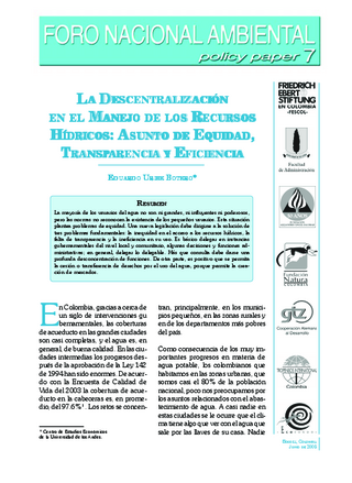 La descentralización en el manejo de los recursos hídricos