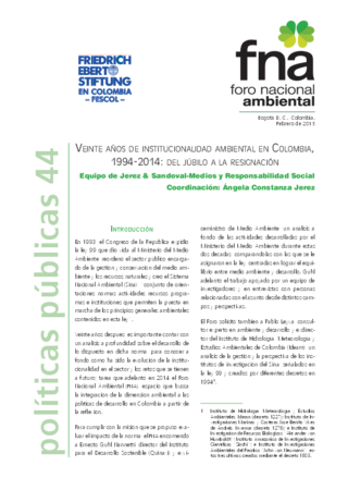 Veinte años de institucionalidad ambiental en Colombia, 1994 - 2014