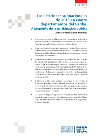 Las elecciones subnacionales de 2015 en cuatro departamentos del Caribe