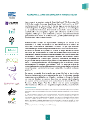 Acciones para el cambio hacia una política de drogas más efectiva