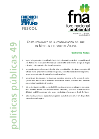 Costo económico de la contaminación del aire en Medellín y el Valle de Aburrá