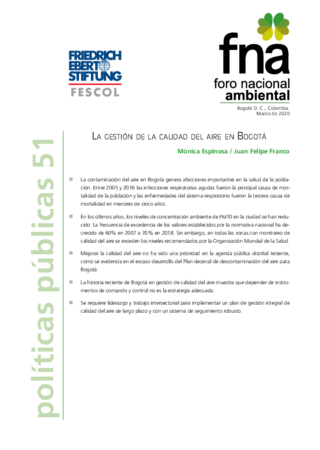 La gestión de la calidad del aire en Bogotá