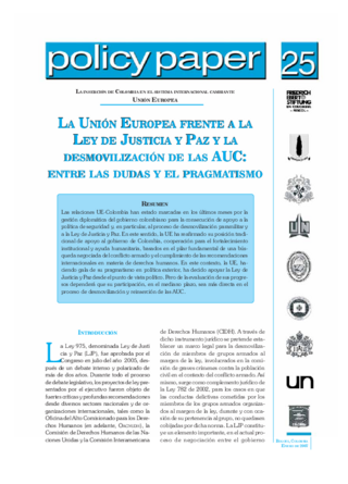 La Unión Europea frente a la ley de justicia y paz y la desmovilización de las AUC